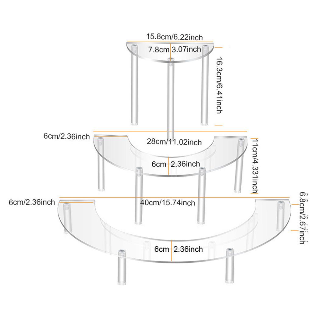 3 Tiers Acrylic Display Risers Storage Stand for Perfume Cupcake Figures and Desserts Home Decoration Organizer