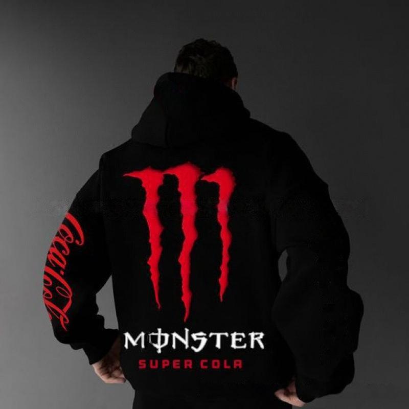 Felpa con cappuccio da uomo Y2K con stampa Monster Energy, stile streetwear hip-hop, top con cappuccio casual largo alla moda per adulti, adatto per l'uso quotidiano e lo sport.