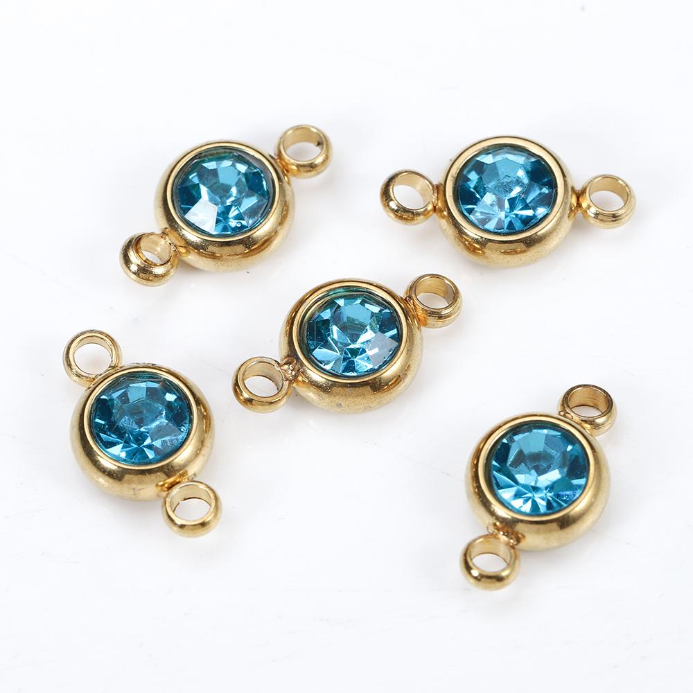10pcs 6mm Stainless Steel Crystal Rhinestone Beads Gold Color Birthstones Charms Pendants for Bracelet Jewelry Making Crafts DIY