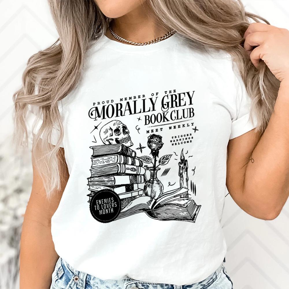 Morally Grey Book Club T-Shirt Dark Romance Shirts Spooky Season Tee Bookish Top Vintage Bookish Shirt for Book Lover Gift