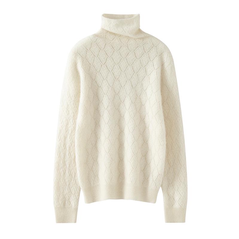 Women's Pure Cashmere High Neck Crochet Knit Sweater
