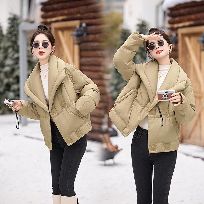 

Женский пуховик в корейском стиле на зиму с отложным воротником - Толстый, теплый и модный (90% пуха белой утки) L (125-140 jin) хаки