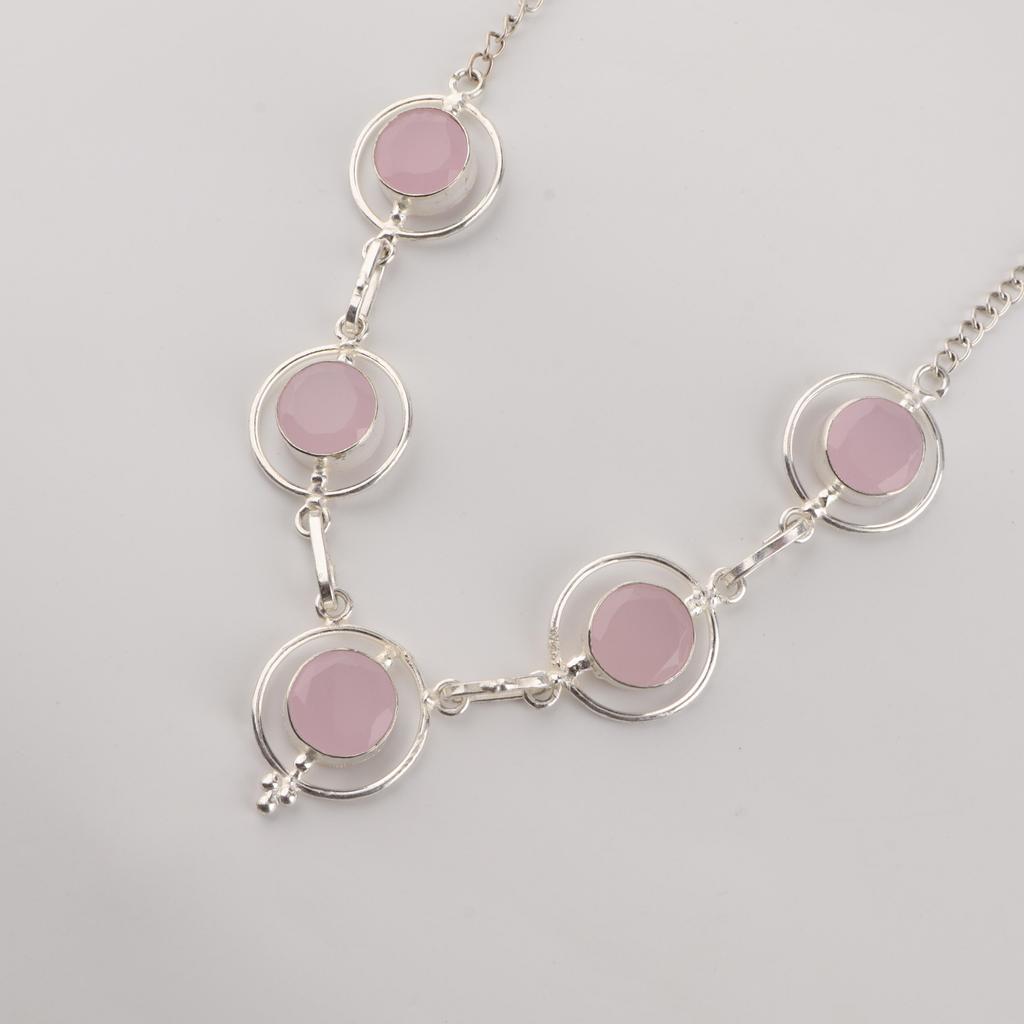 Rose Chalcedony Gemstone Silver Necklace, 925 Sterling Silver Handmade Necklace, Wedding Necklace, Elegant Bridal Necklace RN-2-20