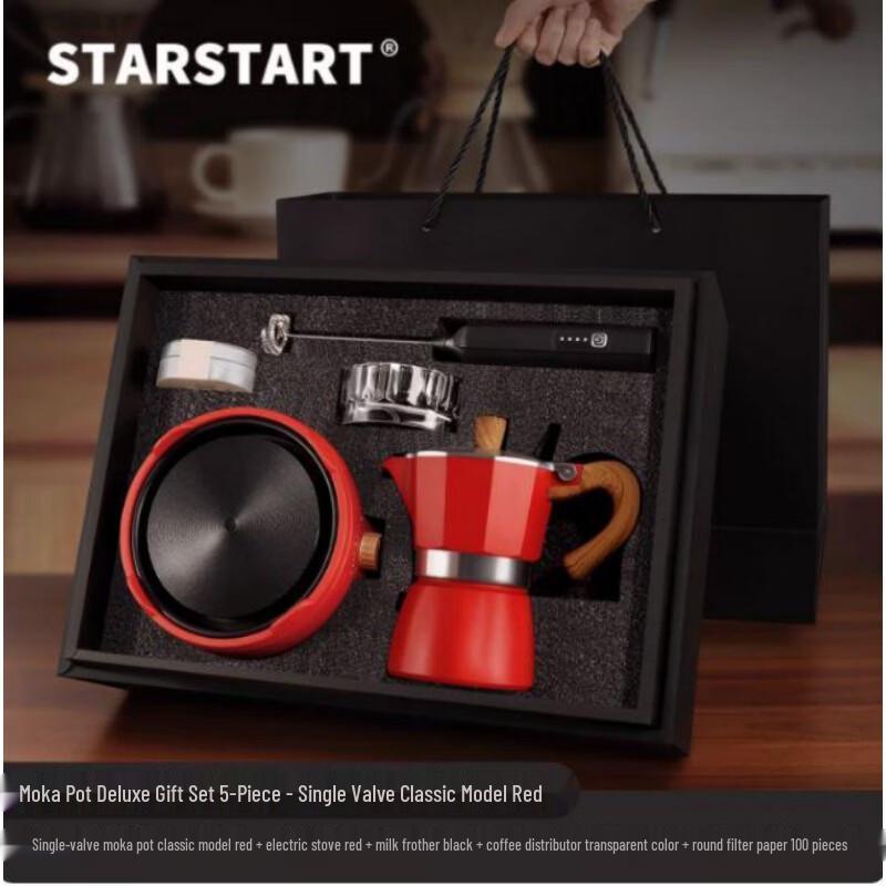 STAR-START Red Moka Pot 5-Piece Gift Set