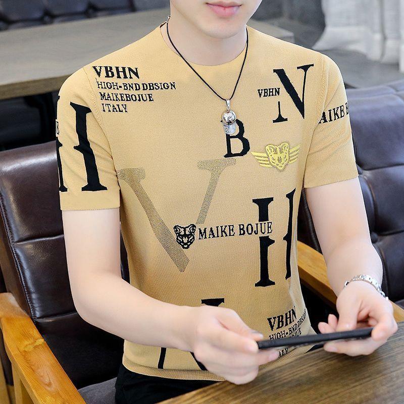 2024 Men's Slim Trend Ice Silk Printed Short-Sleeve T-Shirt