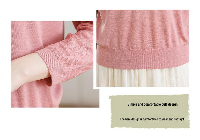 Mom's Spring Wool Sweater: Women's Round Neck Long Sleeve Knitwear - 2026 Fashion Loose, Age-Reducing Thin Top for Spring/Summer