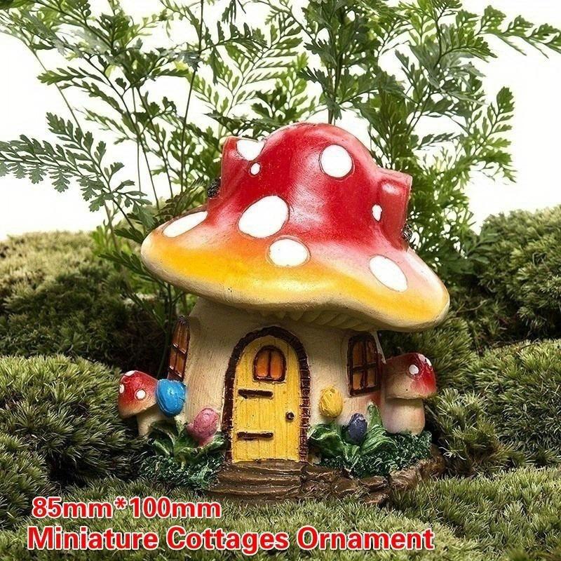 Casa a fungo in miniatura, decorazione da esterno in resina, giardino delle fiabe, decorazione artigianale per la casa.