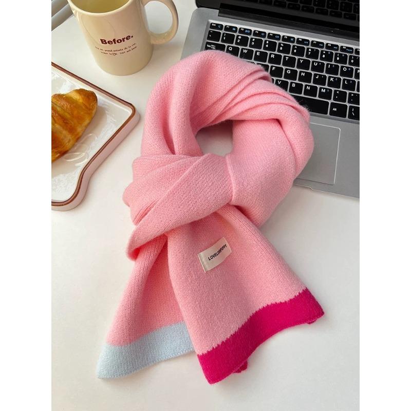 

Candy Color Dopamine Contrasting Design Soft and Skin Friendly Scarf Woolen Knitted Student Scarf Cute and Warm in Winter