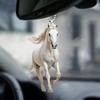 Yousheng White Horse Christmas Ornaments 2D Flat Acrylic Running Horse Car Rear View Mirror Charm Auto Hanging Pendant for Holiday Home Tree Decor