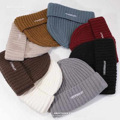 Hat Women's Autumn and Winter New Style Woolen Hat Embroidered Letters Fashionable Knitted Hat Warm Cold Hat Men's Melon Hat Trendy
