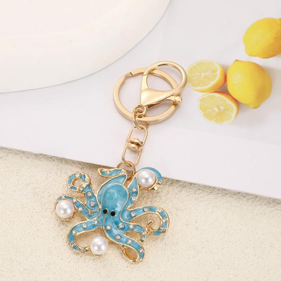 Keychain Pendant Imitation Pearls Rhinestones Inlaid Octopus Shape Key Chain with Lobster Clasp Bag Charm Backpack Accessory