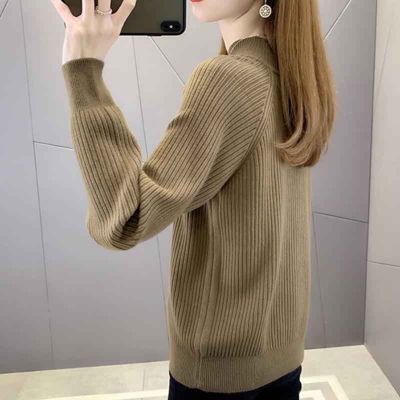 Solid Mock Neck Sweater, Versatile Long Sleeve Sweater for Fall & Winter, Women's Clothing