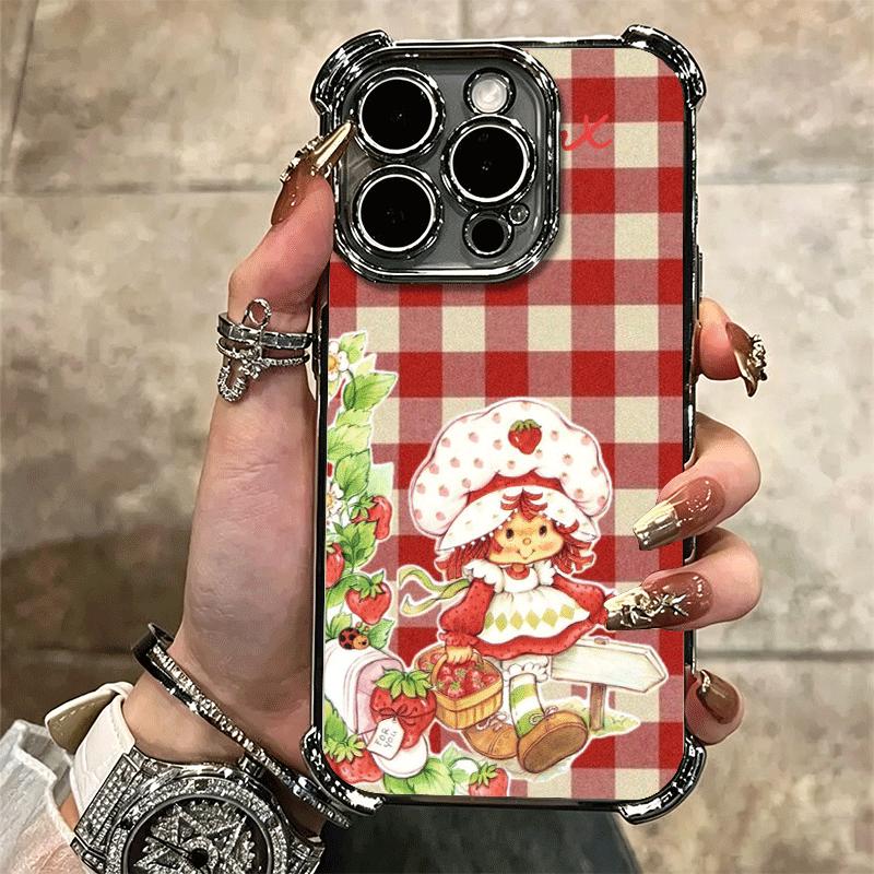 Strawberry Sh-SHortcake Soft Phone Case For iPhone 15 16 17 Air 14 Pro Max 16E Plus 13 12 Mini Plating Anti-Fall Fundas