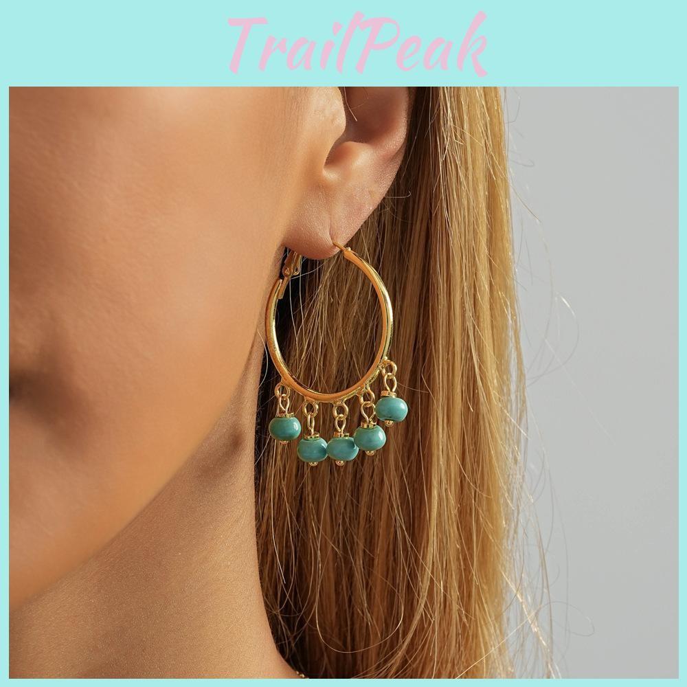 Earrings Blue Copper With Natural Stones Simple And Elegant Circle Earrings