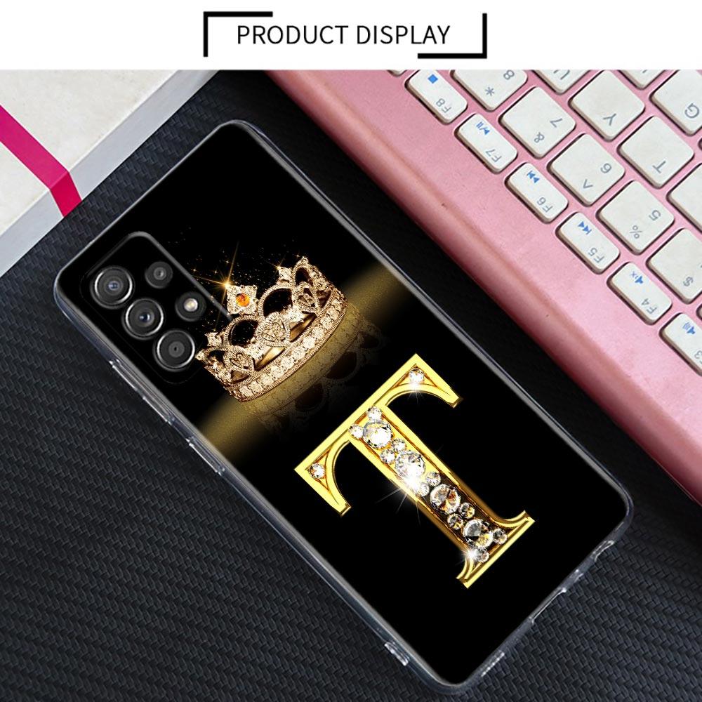 Diamond Crown Initials Letter N T Z P Case For Samsung Galaxy A55 A35 A06 A52 5G A53 A72 A53 A15 A51 A33 A32 A41 A23 Phone Cover