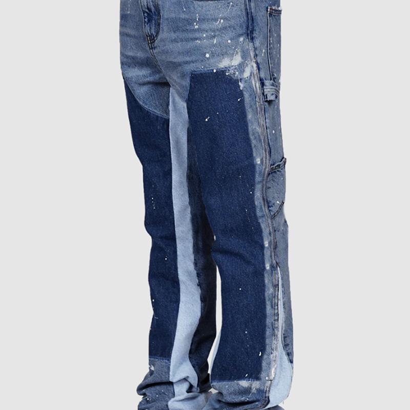 Men's Jeans Fashion Workwear Elastic Patchwork Flared Pants