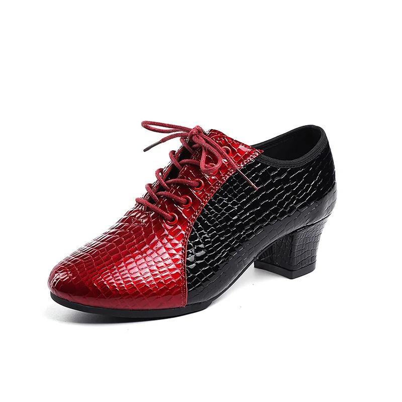 XIHAHA Women High-heeled Shoes Latin Dance Shoes Female Head Layer Cowhide Stone Pattern Sole Ballad Ballroom Jazz Woman Shoes