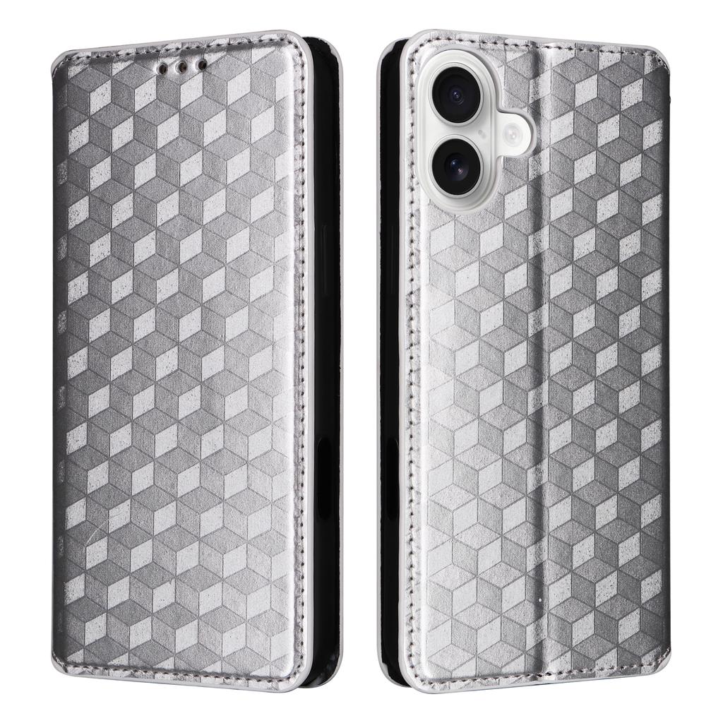 For iPhone 16 Wallet Case Rhombus Imprinted Leather Phone Cover