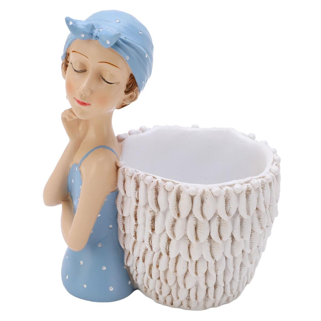 Blaue Mädchenstatue Stifthalter Glattere Linien Exquisite Details Niedliche Form Skulptur Figur Ornament für Geschenk Heimdekoration