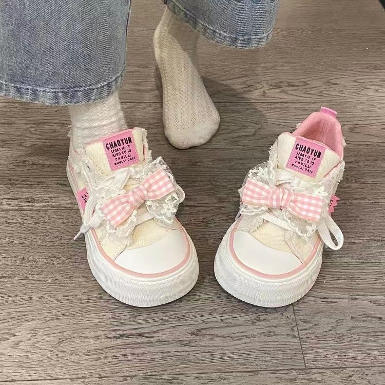 Sweet bow spring and summer new mesh thick baseplate shoes niche design shoes
