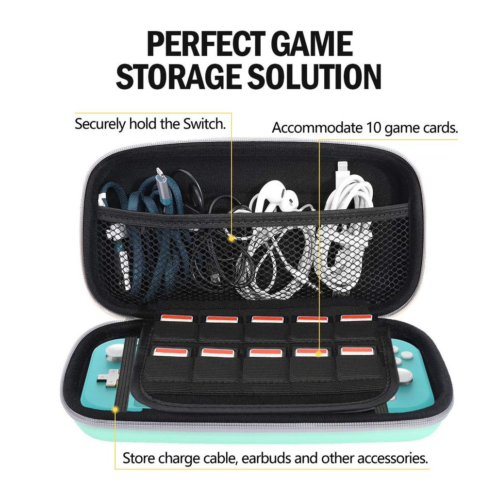 ATiC Nintendo Switch Lite Transport Depozitare EVA Full Capacitate Switch Lite și 10 Jocuri Ușor la Carcasă Turcoaz, Carcasă, Geantă, Material, Rezistent la șocuri, Protecție,