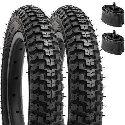 YunSCM Set of 2, 12 1/2x2 1/4" Bicycle Tires + 12/12.5x1.75/2.25 Bicycle Tubes with 32mm American Valves + Tire Lever, Y-1135A