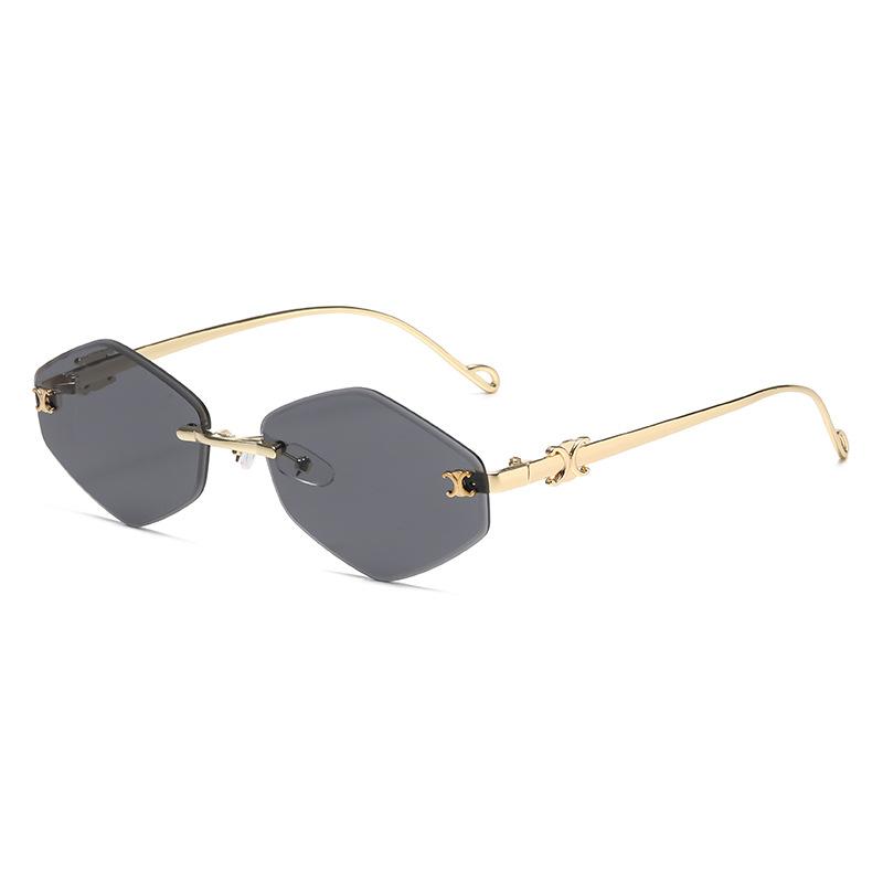 Stylish Frameless Metal Diamond-shaped Sunglasses for Women, High-end UV Protection Sunglasses