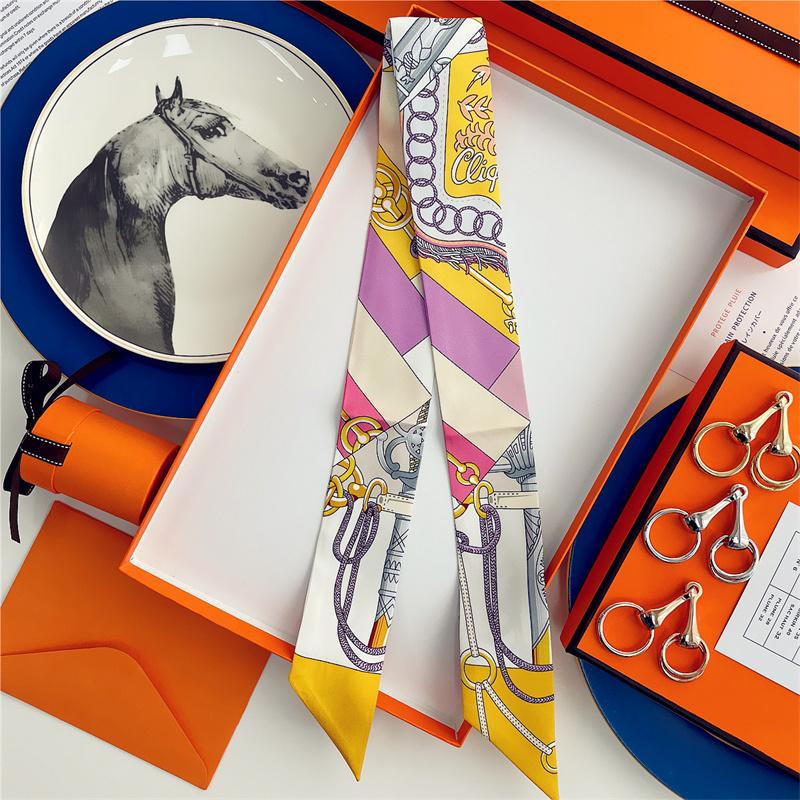 Cachecol de Seda 100% de Alta Qualidade Marca de Luxo Mulheres Faixa de Cabeça Faixa de Cabelo Foulard Gravata Lenço de Pescoço Cachecóis Skinny Acessórios