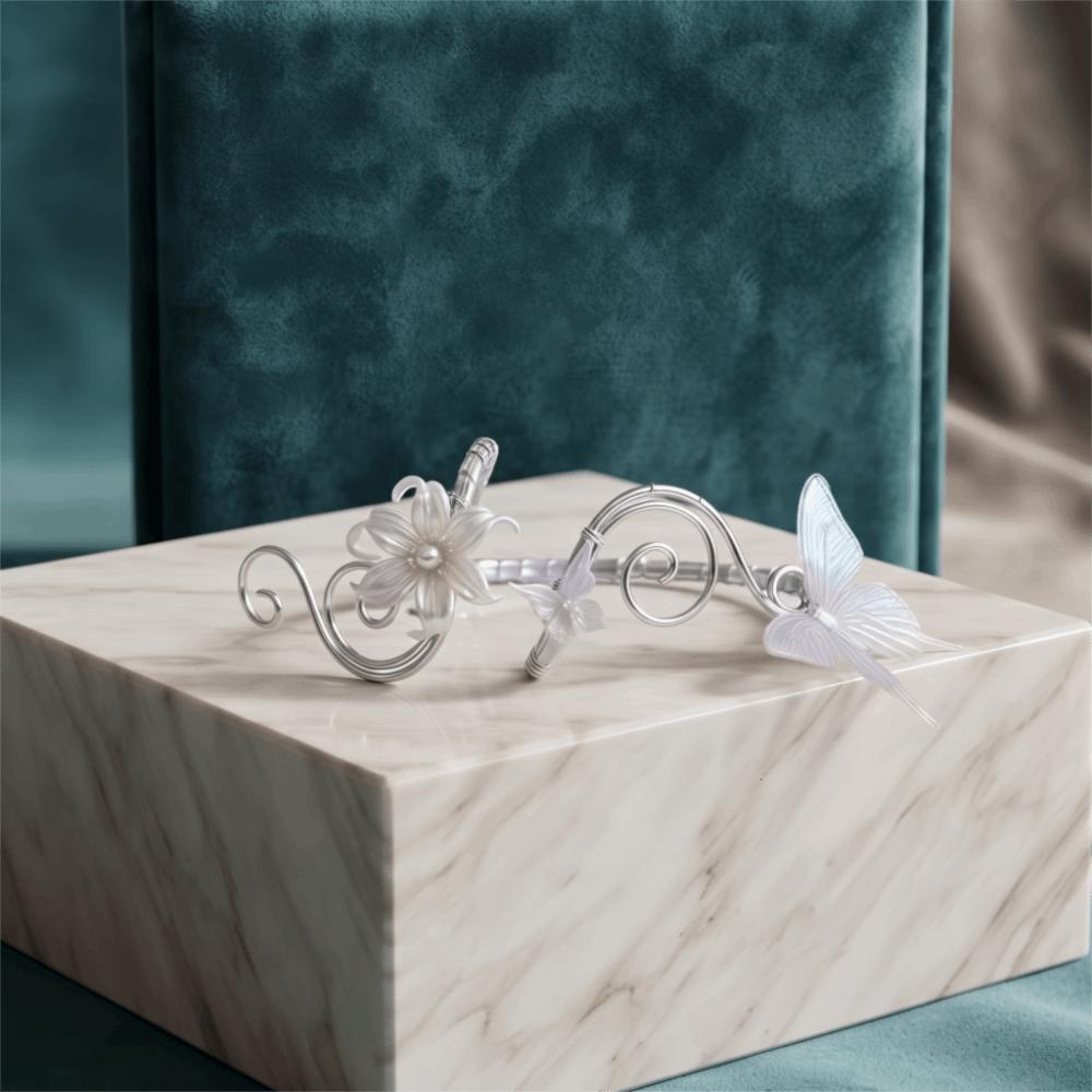 Hand Wire Wrap Iris Flower Bracelet Hollow Out Open Arm Bangle Upper Arm Cuff Vacation Style
