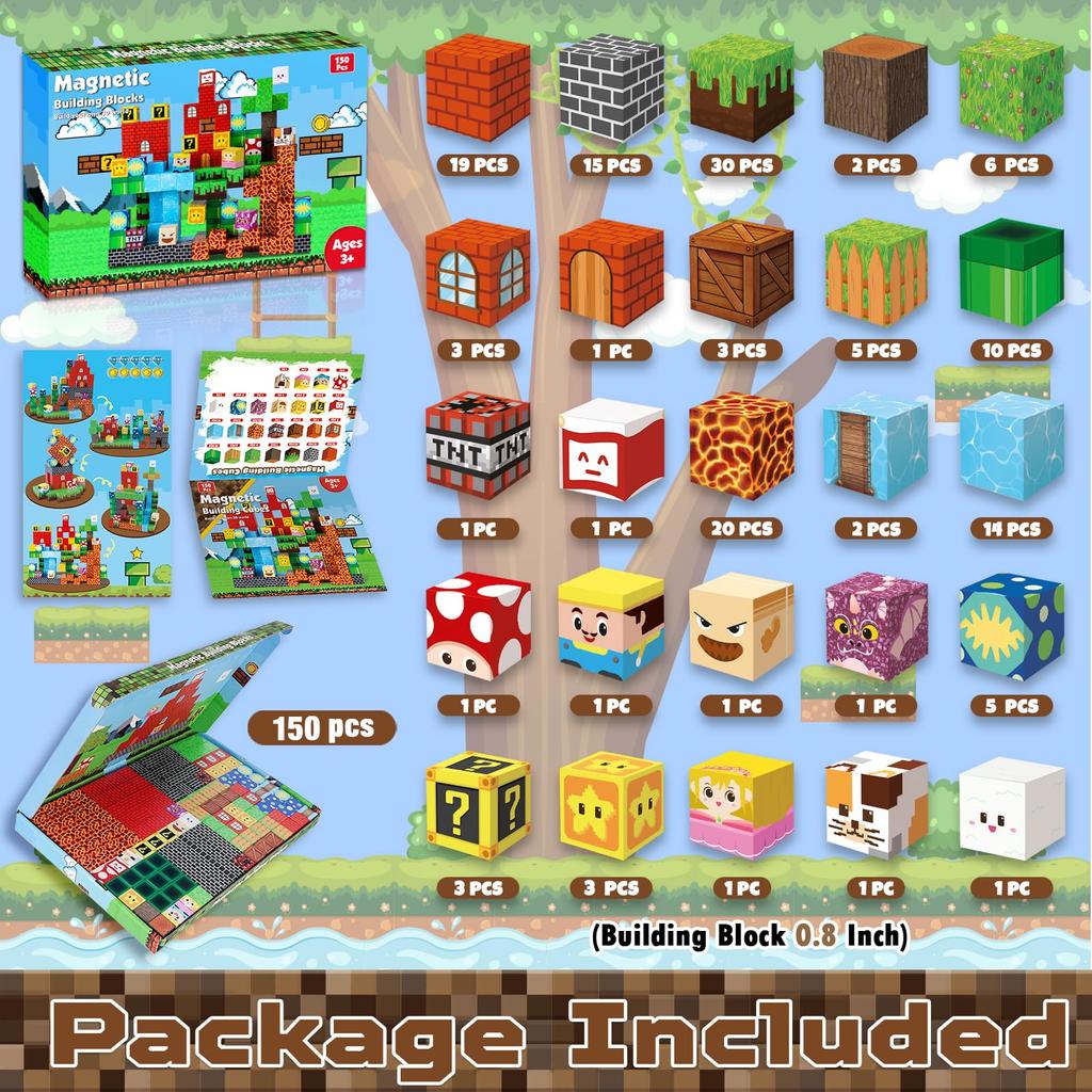150pcs Magnetic Blocks STEM Educational Constructor Building Blocks,Montessori Children Toy Christmas Birthday Presents for Kids