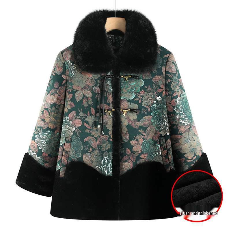 Elderly Women s Thickened Velvet Cotton Padded Winter Jacket 4XL (130-145 jin)