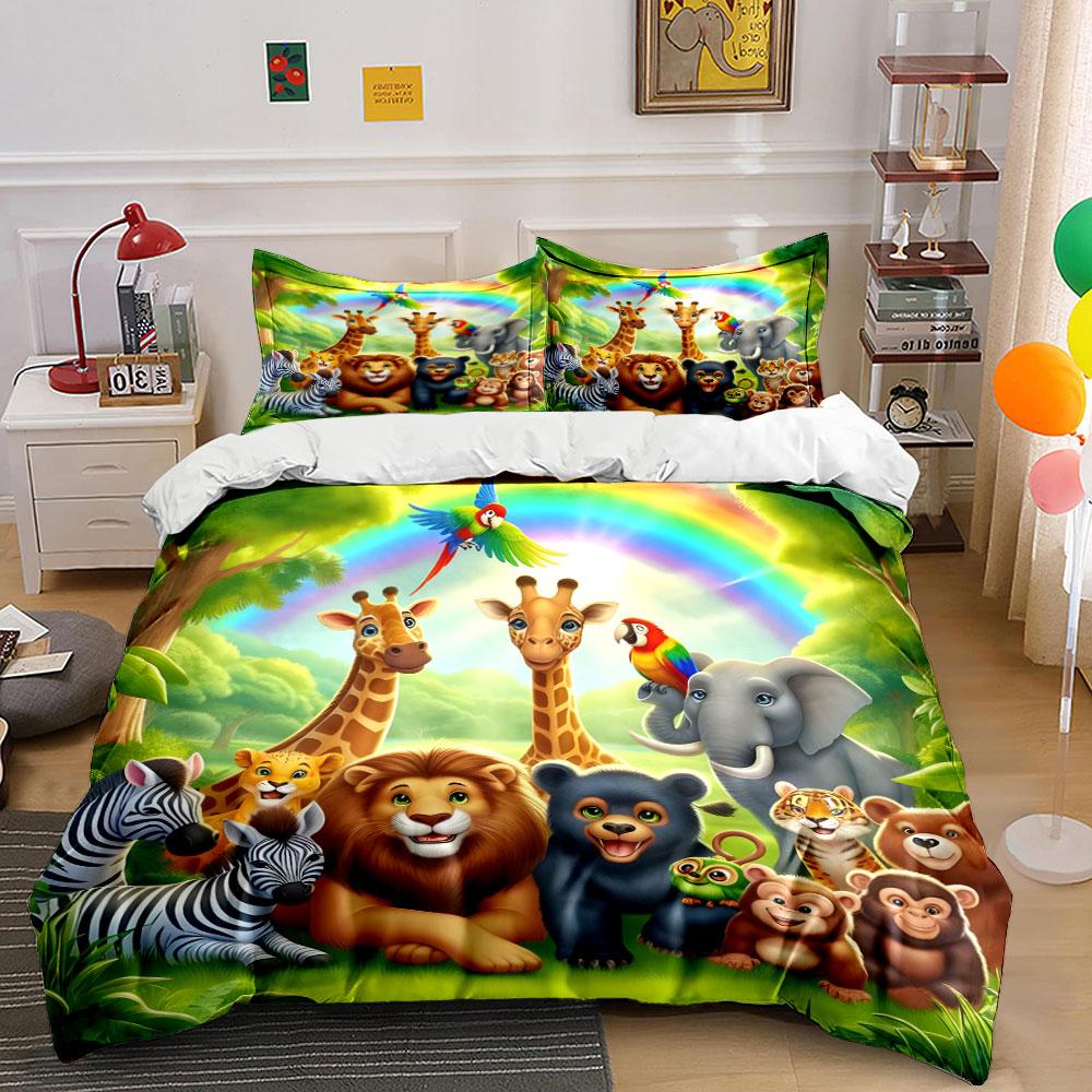 "Jungle Animal Decorative Set" Bedding Set with 1 Duvet Cover 2 Pillowcases Single Double King Queen, Gift