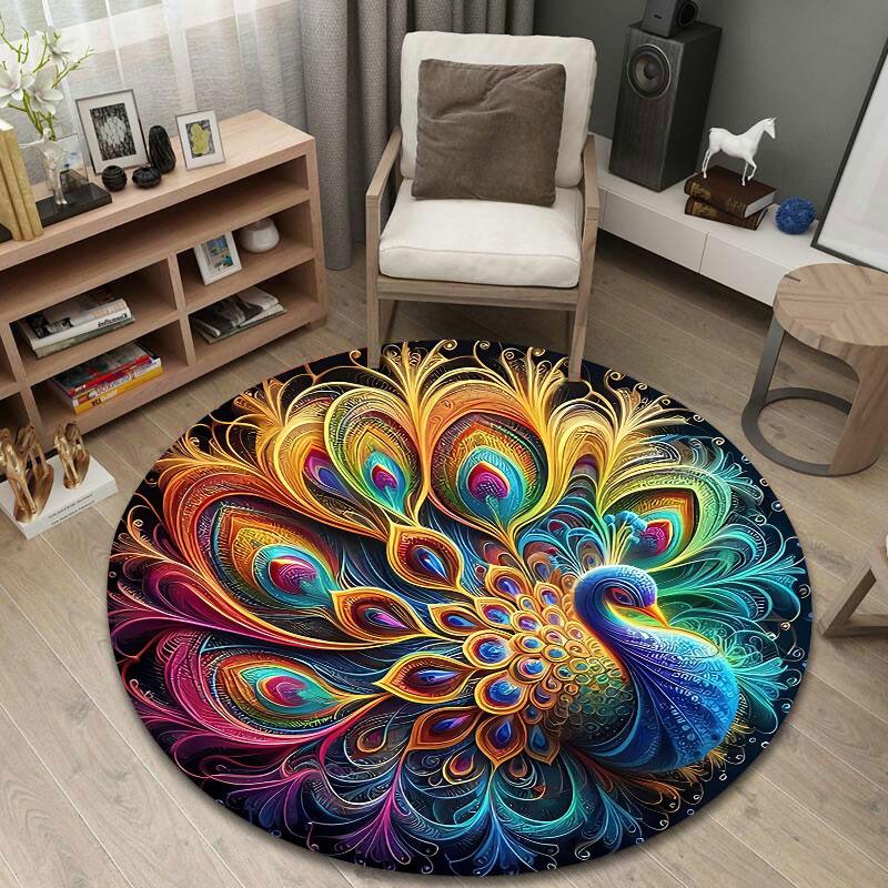 Glam Round Floral Multicolor Rug Pad, Non-Slip Floor Mat for Bathroom