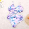 2Pcs/Set Printing Swimsuit Sexy Wire Free Front Cross Bikini Set for