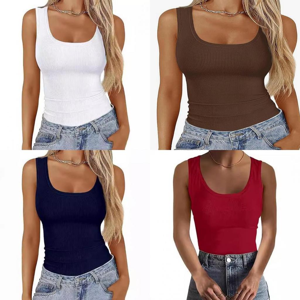 Streetwear Sleeveless Bodycon Tank Top With Square Neck For Casual And Fitness Use
