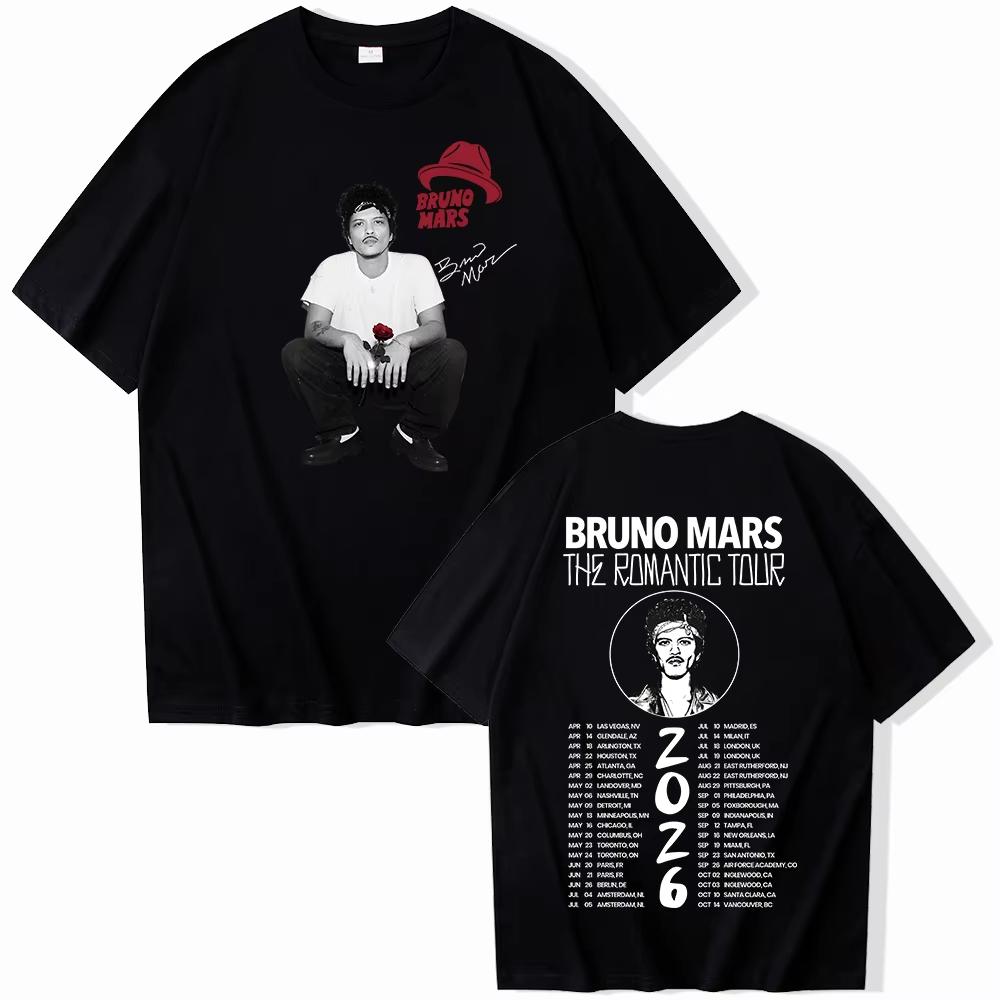 Bruno Mars The Romantic Tour 2026 Merch Bavlněné Tištěné Módní Tričko Muž Žena Harajuku Krátký Rukáv Kulatý Výstřih Ležérní Pánské Tričko