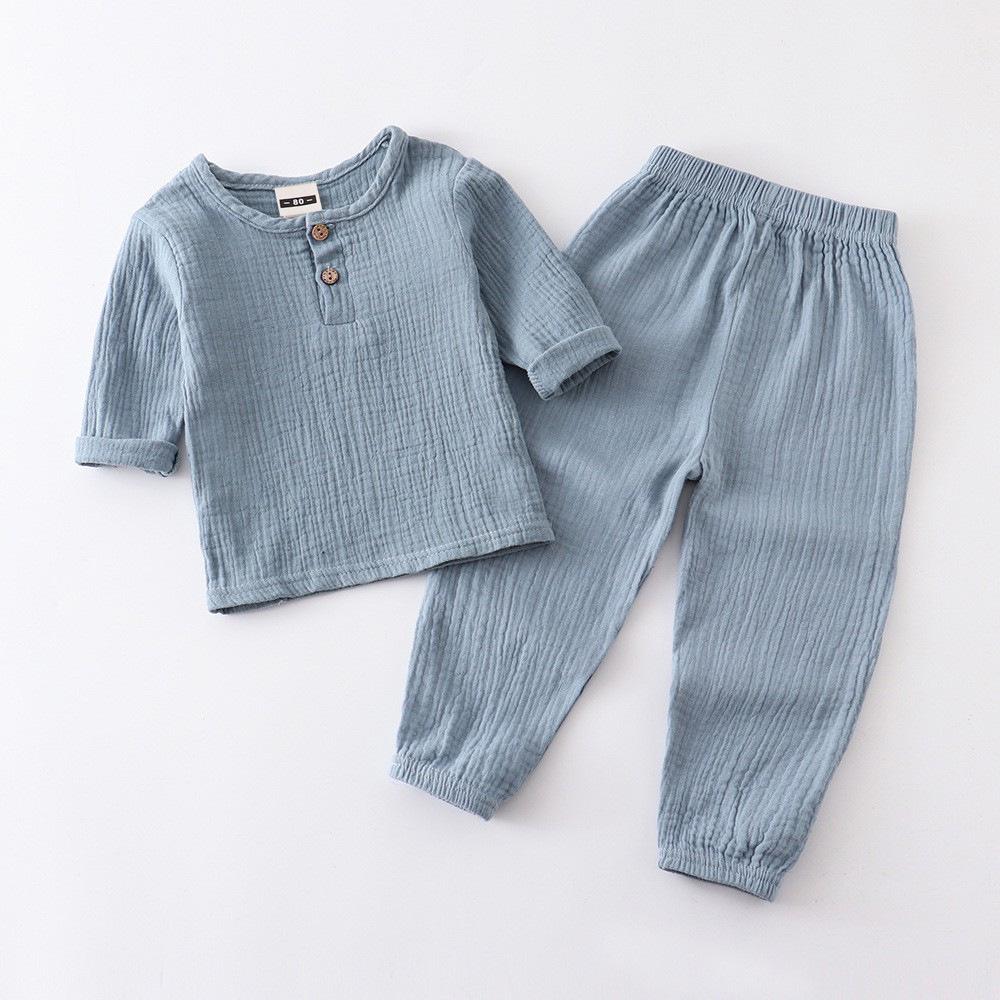 Kids' Cotton Linen Long Sleeve Set - Unisex Gauze Joggers, Loose Two-Piece for Spring/Summer