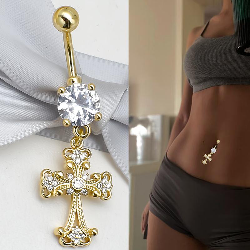

Personality Cross Pendants Navel Rings For Women Zircon Belly Button Nail Body Piercings Jewelry A1