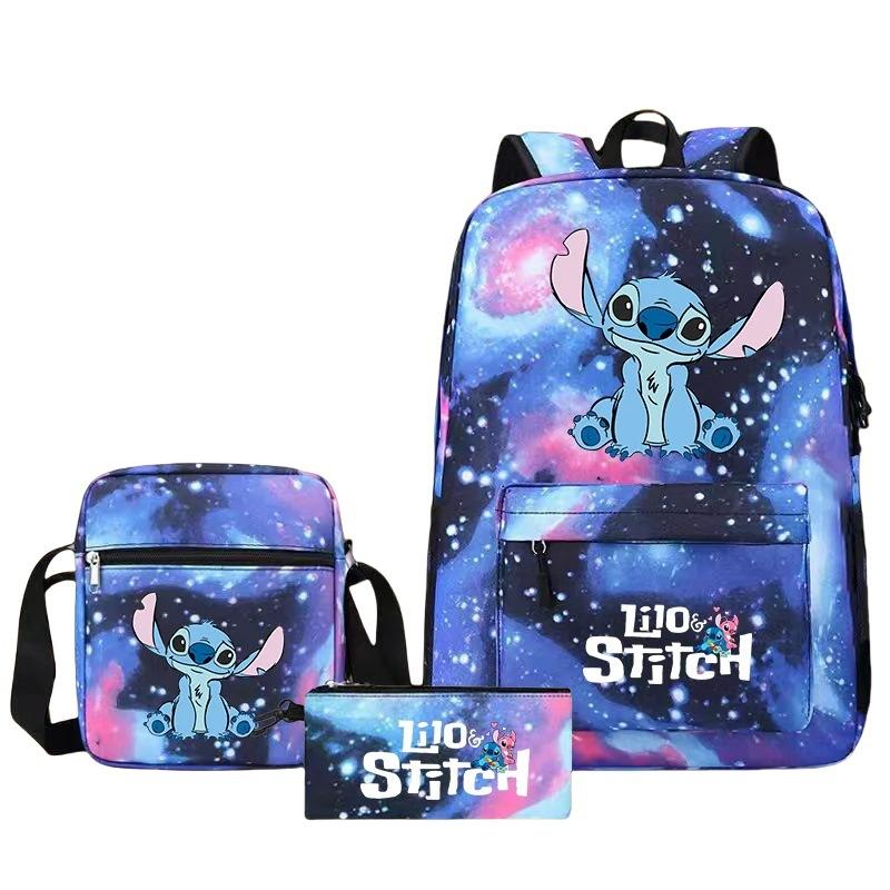 Set Zaino Borsa a Spalla Astuccio Cartone Animato 3-in-1 Zaino Studente Nero Grande Capacità Resistente all'Acqua per Scuola Media Superiore Università