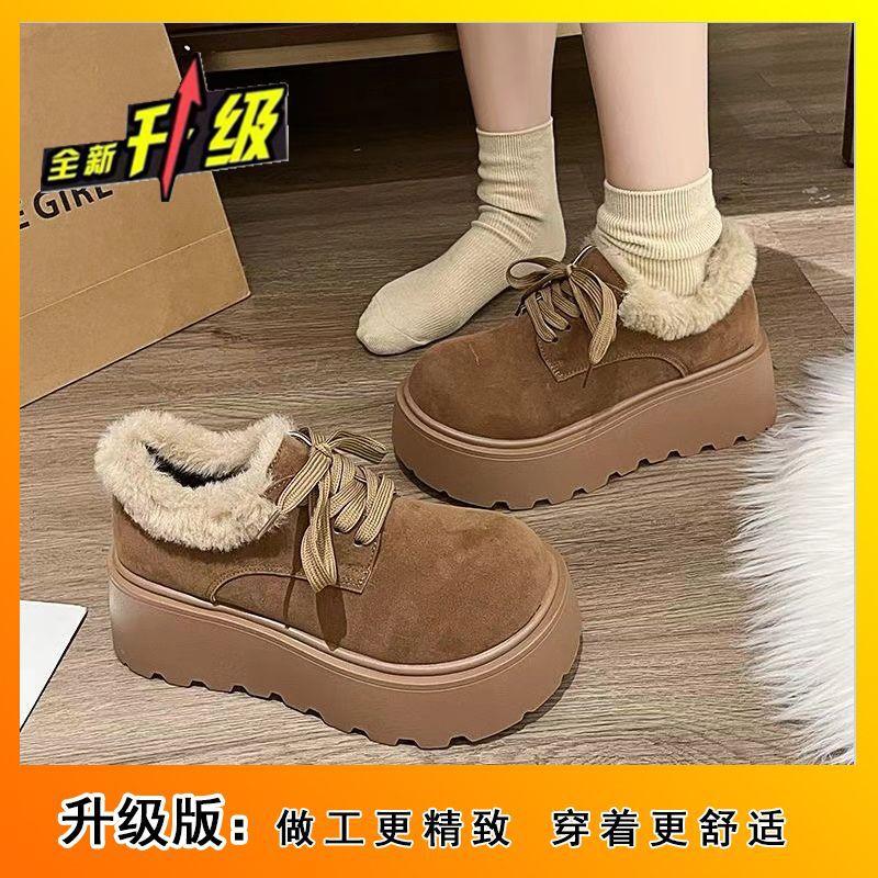 Height Increase and Thin Fluffy Shoes Bag Head Big Head Half Drag Women's Shoes Versatile Muffin Velvet Boken Shoes 2025 Autumn and Winter