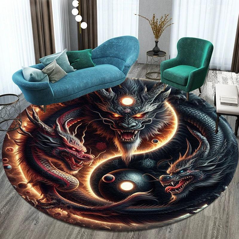 Luxury Sakura Goldfish Dragon Lion Cat Tree Design Carpet Mat Round Machine Washable Rug for Living Room Rugs for Bedroom