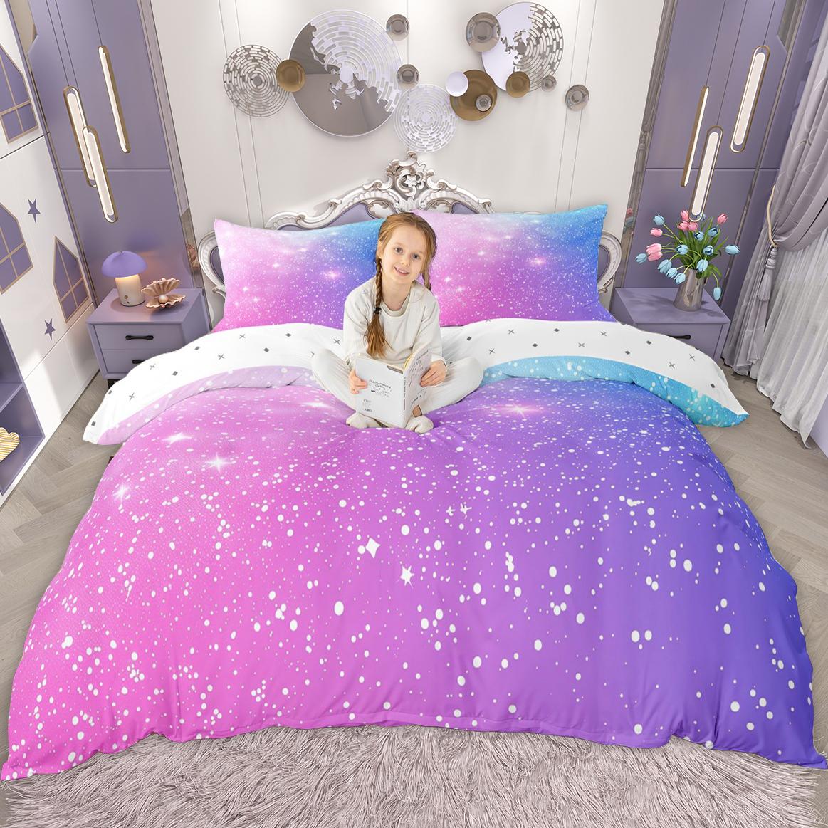 

Homewish Kawaii Rainbow Duvet Cover Set for Girls, Glitter Stars Quilt Cover Set, Psychedelic Galaxy Bedding Set DE XS 100x135cm 2pcs&set