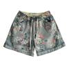 Ladies Denim Shorts Ethnic Print High Waist Women's Loose All-match Elastic Waist Streetwear Summer