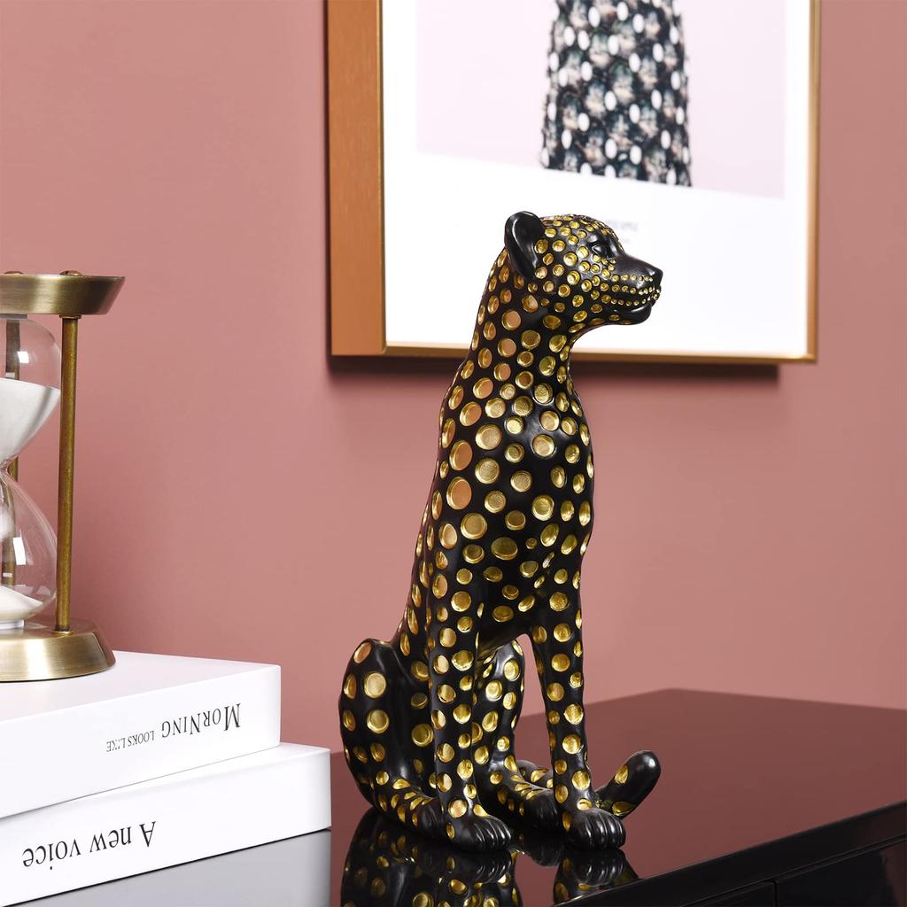 Modern Spotted Panther Resin Leopard Statue Animal Sculpture Luxury Home Decoration Office Cheetah Figurine Accessories for Desk