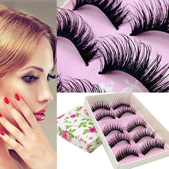 5 Pairs Natural Eye Lashes Makeup Handmade Thick Fake Cross False Eyelashes Hot
