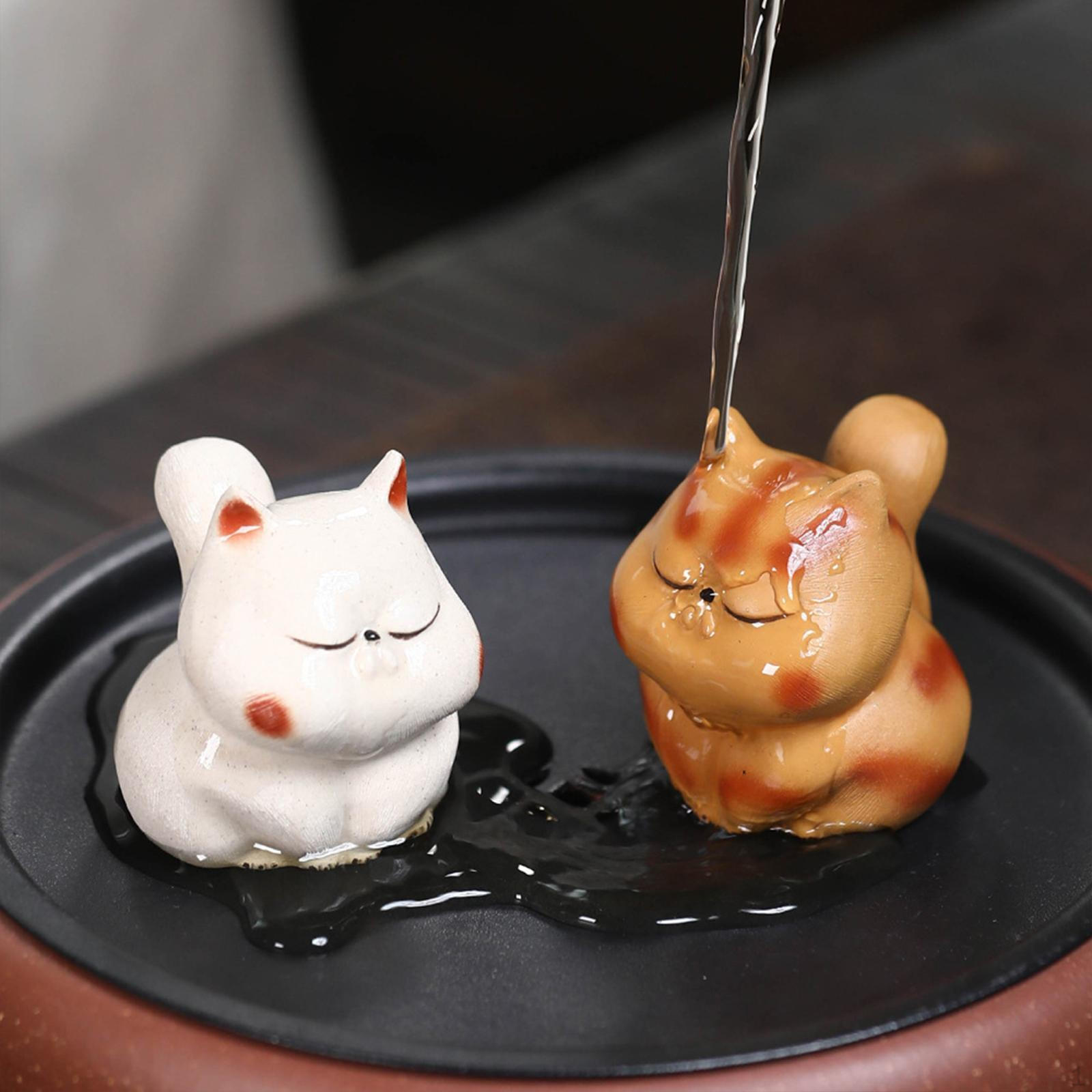 

Глиняная фигурка кошки для любителей чая, маленькая скульптура для офиса и дома белый