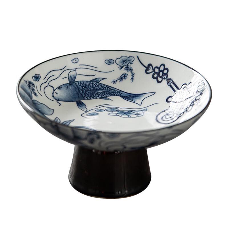 Sun Moon Stars Blue & White Ceramic Pedestal Serving Dish