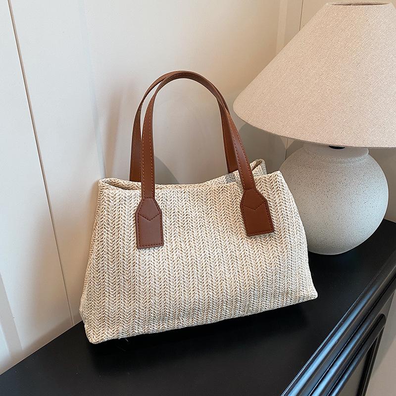 

Корейская версия портативной плетеной сумки 2025 весна-лето новая модная простая сумка-тоут, сумка-ведро женская большой вместимости для поездок на работу