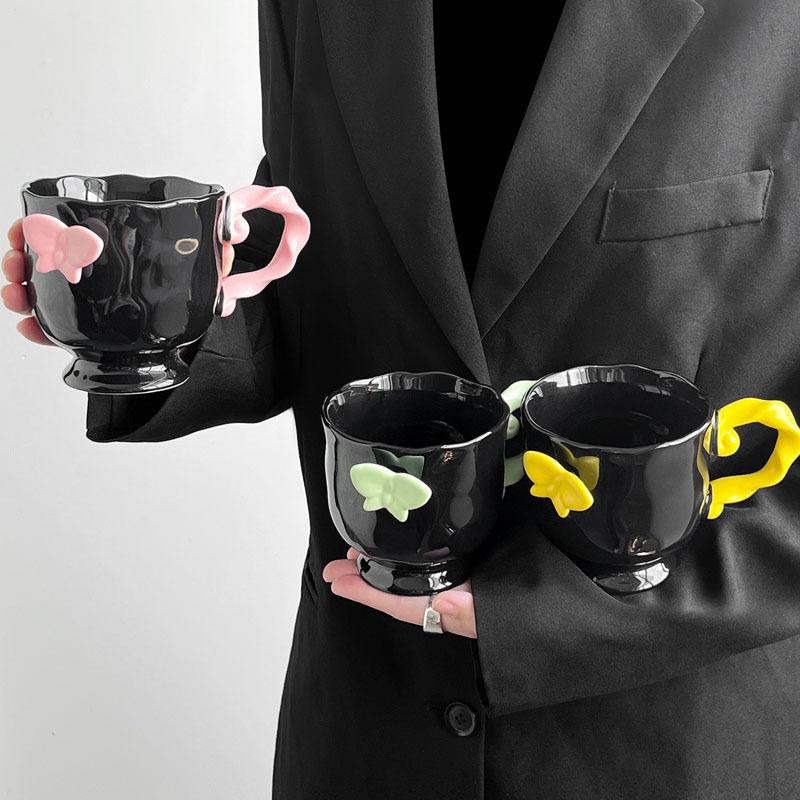 Ins High End Butterfly Mug Girl Heart Ceramic Cup Office Coffee Breakfast Cup Girl Birthday Gift