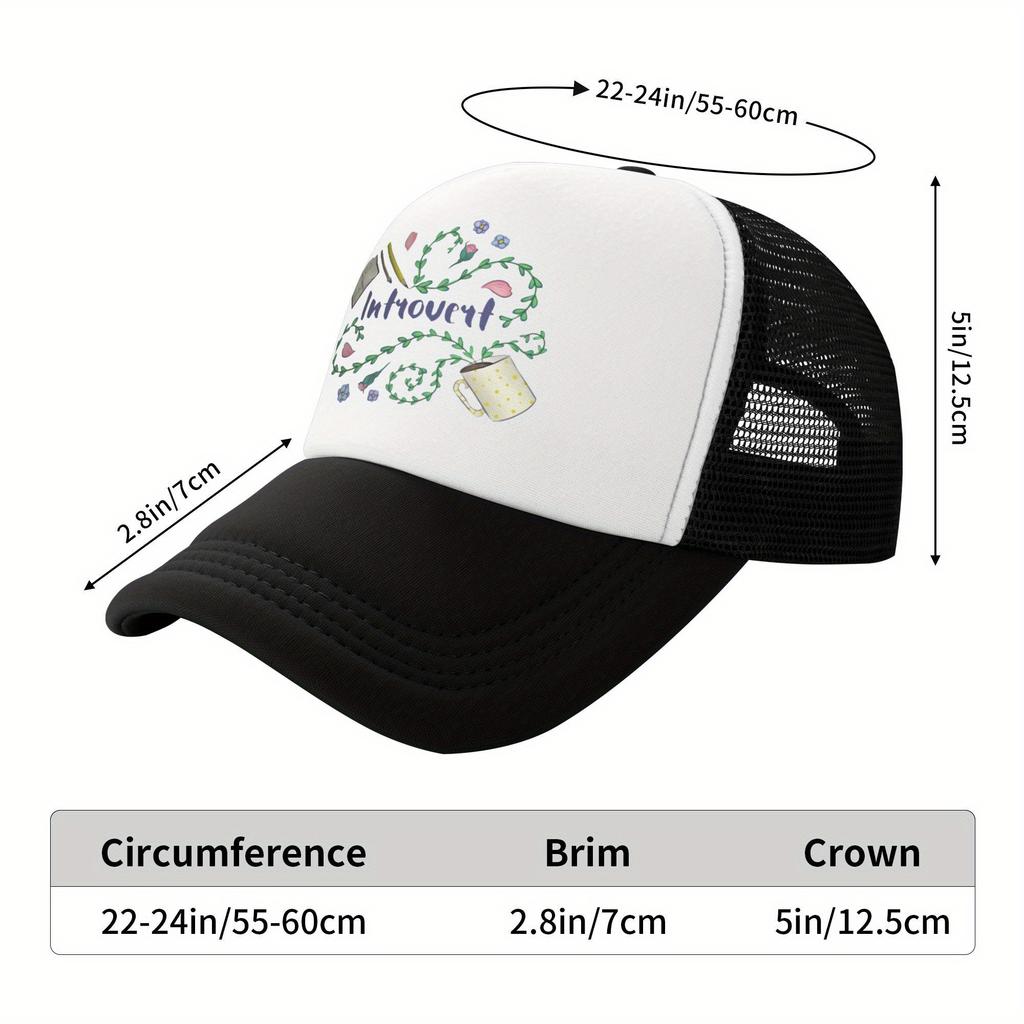 Introvert Floral Design Trucker Hat Polyester Mesh Baseball Cap Casual Unisex Adjustable Headwear